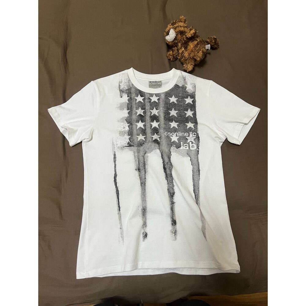 Star Flag Graphic Print T-Shirt size L White Gray Tee